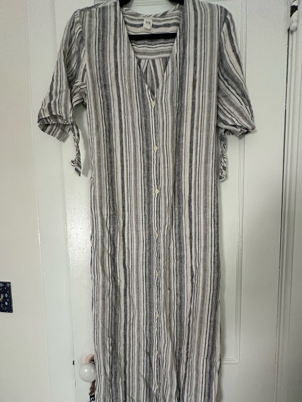 GAP Striped Button-Front Midi Linen Dress - Summer Coastal Chic - Small Tall